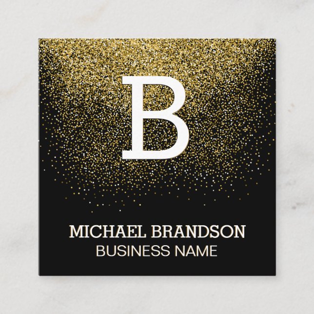 Serif Monogramm | Gold Confetti Quadratische Visitenkarte (Vorderseite)