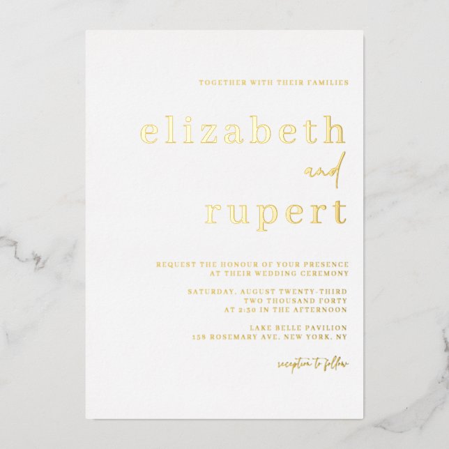 Serif-Script-Typografie Minimalistisch Wedding Folieneinladung (Vorderseite)