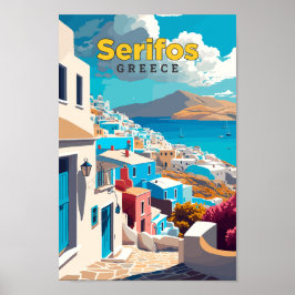 Serifos Greece Travel Art Vintag Illustration Poster