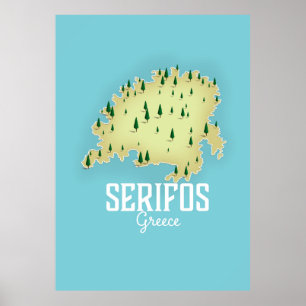 Serifos Griechisch Map Illustriertes Reiseplakat Poster