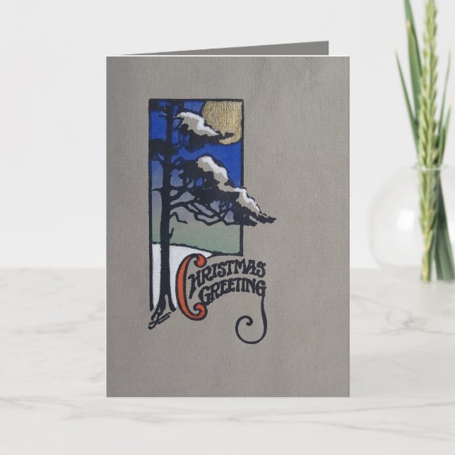 Serigraph Weihnachtsbaumschneemond Grußkarte Feiertagskarte (Vorderseite)