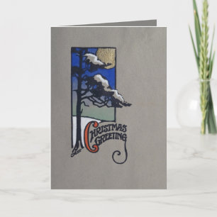 Serigraph Weihnachtsbaumschneemond Grußkarte Feiertagskarte