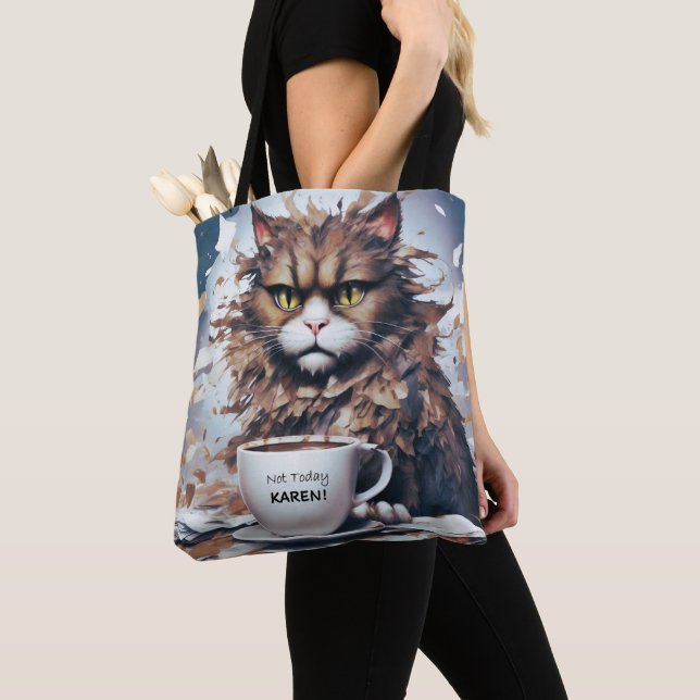 Seriöse Abstrakte Katze mit "Not Today"-Tasche (Von Nahem)