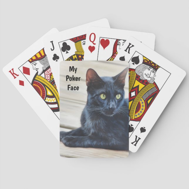 Seriöse Black Cat Face Poker Face Playing Cards Spielkarten (Rückseite)