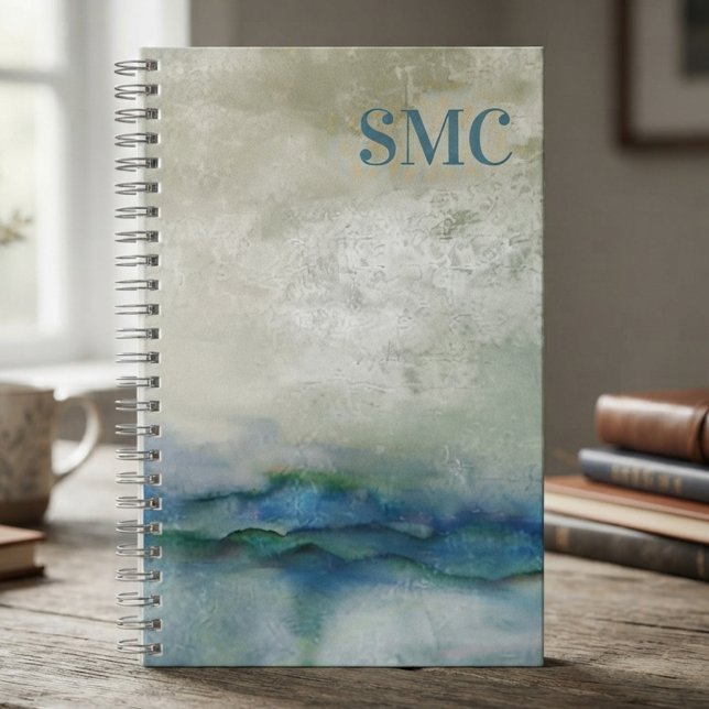 Seriöse Blaue Wasserfarben-Reflexion Notizbuch (Serene watercolor grief journal for processing loss during bereavement.)