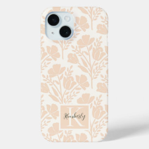 Seriöse Pfirsichrosa Blumen mit Monogramm Case-Mate iPhone Hülle
