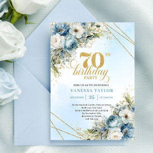 Seriöse staubblaue Wasserfarben-Blumen zum 70. Geb Einladung