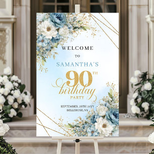 Seriöse staubblaue Wasserfarben-Blumen zum 90. Geb Poster