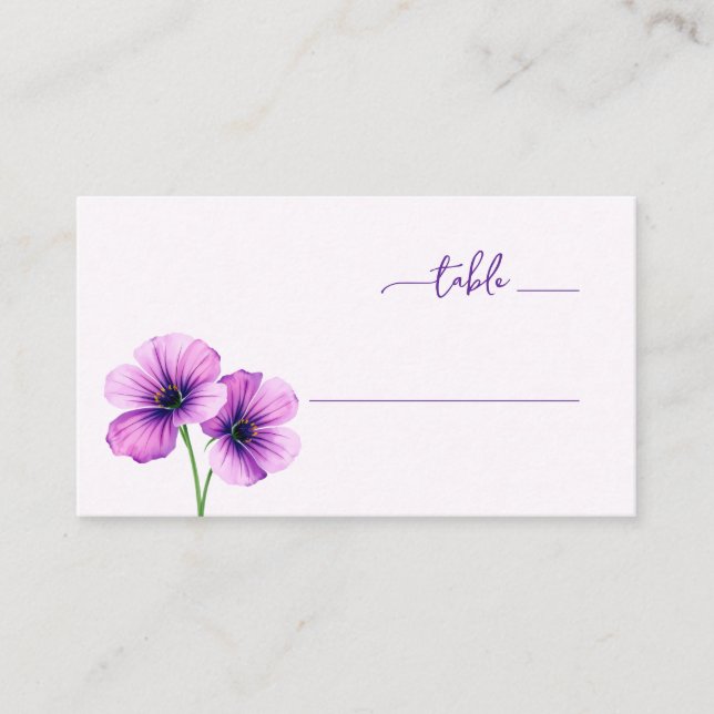Seriöse violette Blüten Platzkarte (Vorderseite)