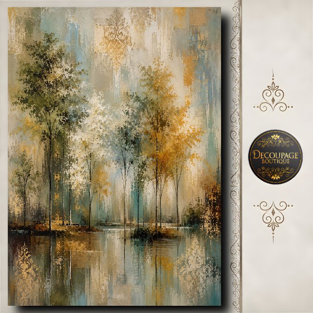 Seriöse Waldreflexions-Decoupage-Landschaft Seidenpapier (Serene Forest Reflection Decoupage Landscape Tissue Paper)