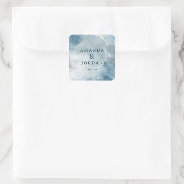 Seriöses Blau Wasserfarbe Dankbarkeit Quadratischer Aufkleber (Tasche)