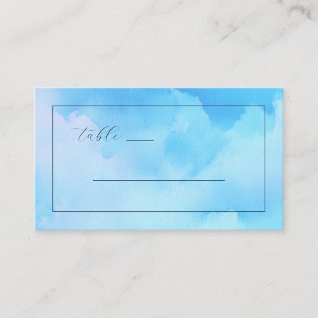 Seriöses Blaue Aquarell Platzkarte (Vorderseite)