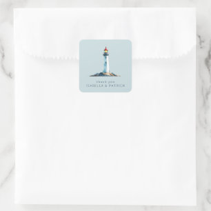 Seriöses blaues Wasserfarben-Leuchtturm Quadratischer Aufkleber