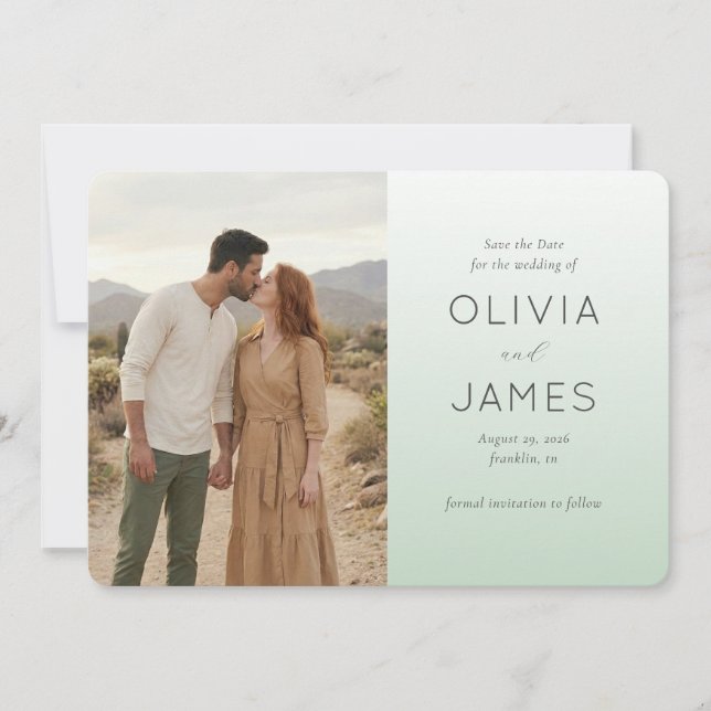 Seriöses Mint-Minimalist-Foto Save The Date (Vorderseite)
