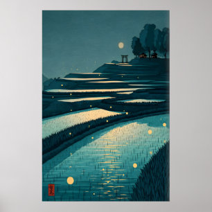 Seriöses Reisfeldposter, mondbeschienene Terrassen Poster
