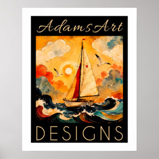 Seriöses Segelboot auf See Impasto-Küstenkunst Poster