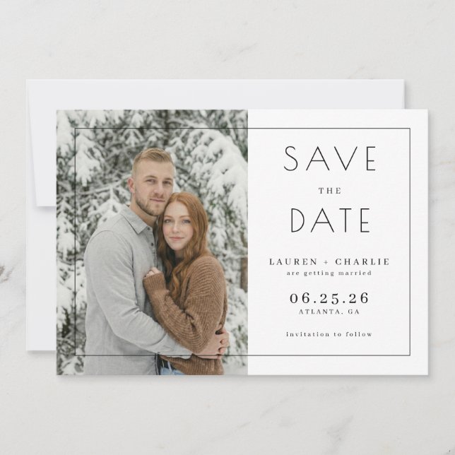 Seriöses Weiß Minimalistisches Foto Save The Date (Vorderseite)