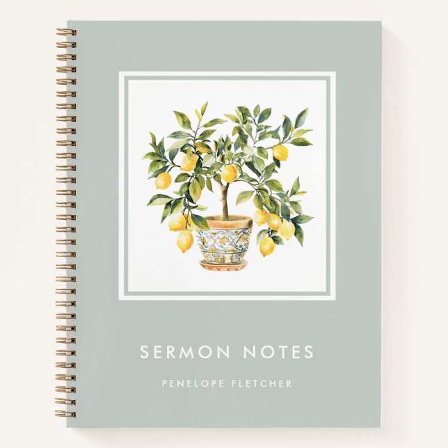 Sermon Notes Modern Watercolor Lemon Tree Notizbuch (Vorderseite)