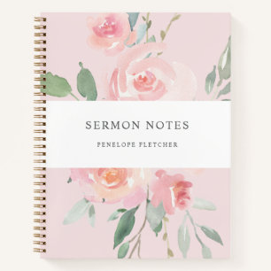 Sermon Notes Watercolor Floral Blues Pink Notizbuch
