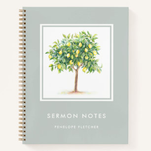 Sermon Notes Watercolor Lemon Tree Sage Green Notizbuch