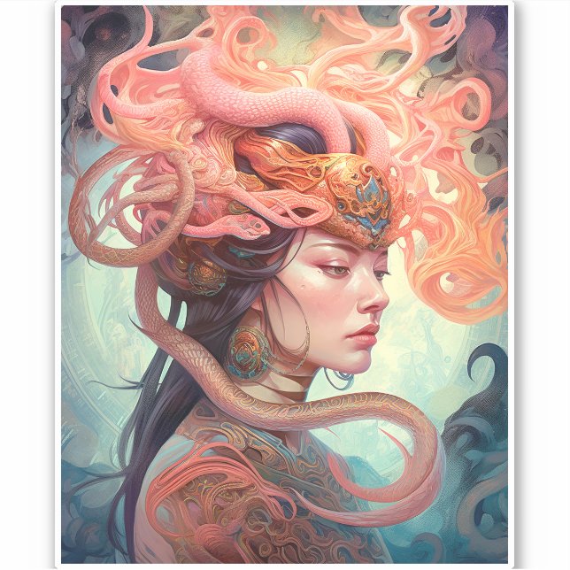 Serpent Hair Lady Fantasy Art Aufkleber (Vorderseite)