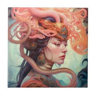 Serpent Hair Lady Fantasy Art Fliese