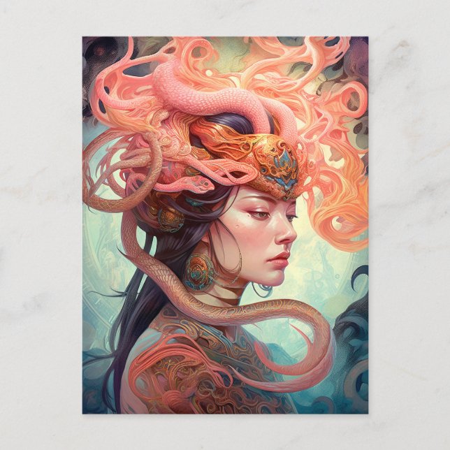 Serpent Hair Lady Fantasy Art Postkarte (Vorderseite)