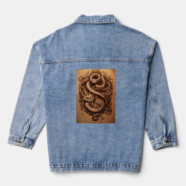 Serpent's Grace: Snake Design Tattoo Form Jeansjacke (Rückseite)
