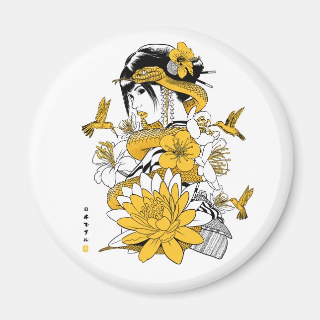 Serpiente amarilla con geisha magnet (Vorne)