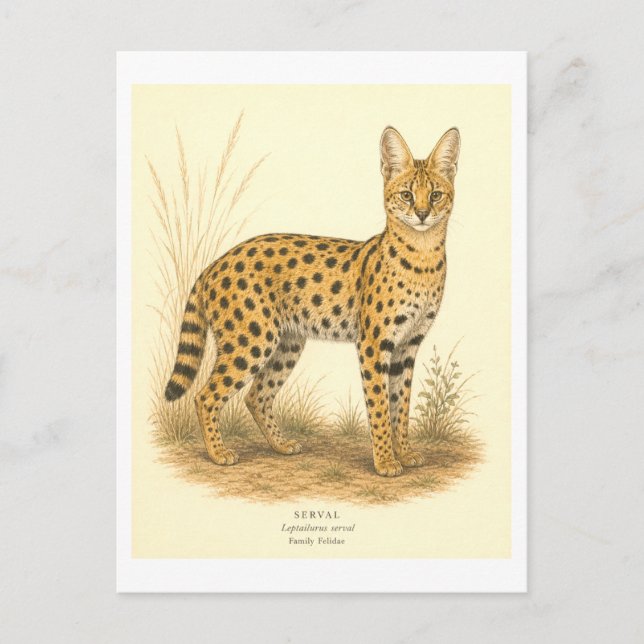 Serval-Illustration im Vintage-Stil Postkarte (Vorderseite)