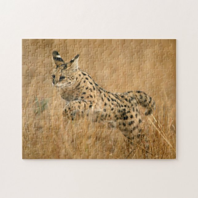 Serval (Leptailurus Serval) springend Puzzle (Horizontal)