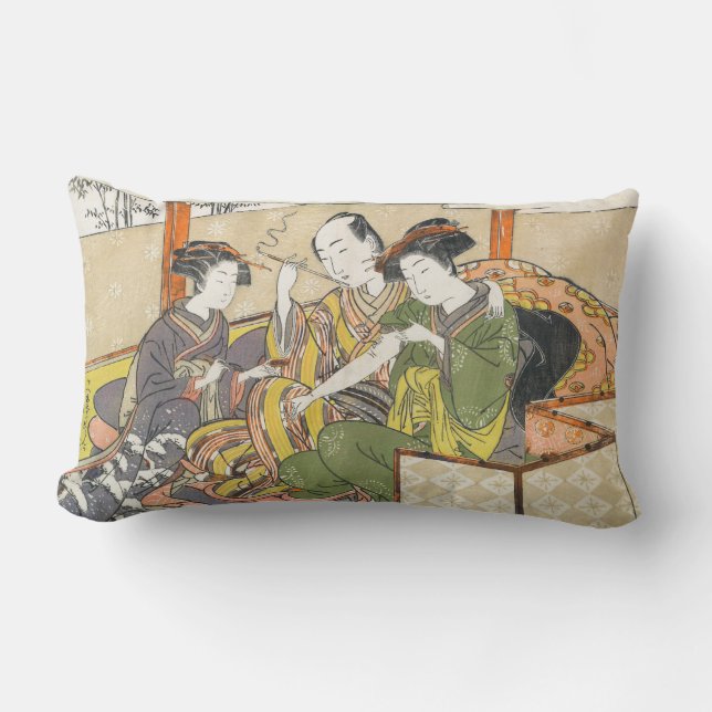 Servant, der Arzneimittel auf Geishas Arm ukiyo-e  Lendenkissen (Vorderseite)