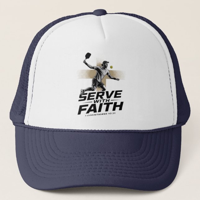 Serve With Faith Christian Pickleball Trucker Hat Truckerkappe (Vorderseite)