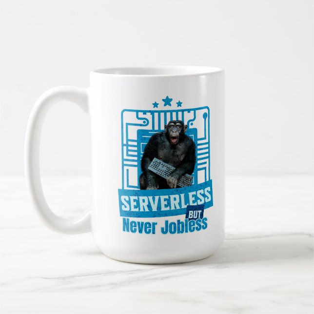 Serverloser lustiger Affe-Entwicklerhumor Kaffeetasse (Links)
