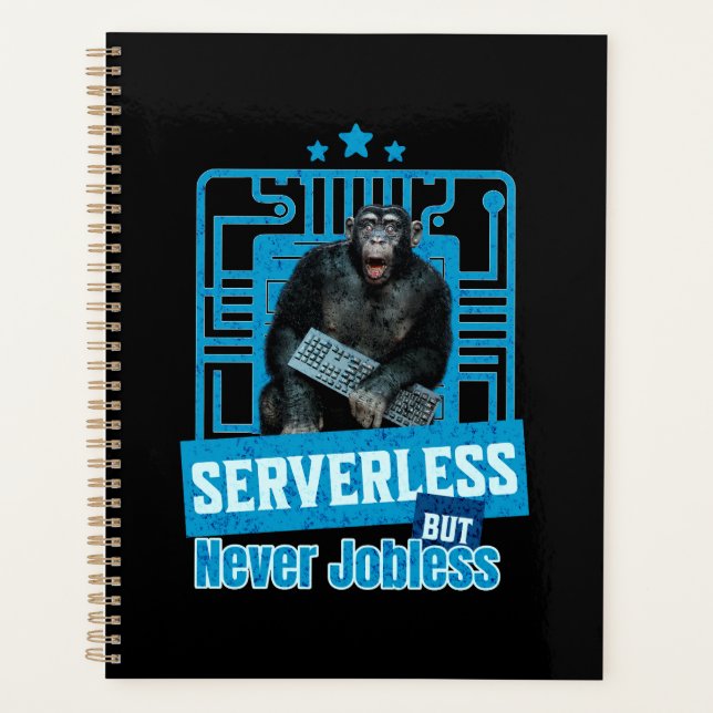 Serverloser lustiger Affe-Entwicklerhumor Planer (Vorderseite)