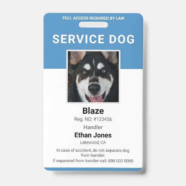 Service Dog Foto Blue Abzeichen Ausweis (Vorderseite)