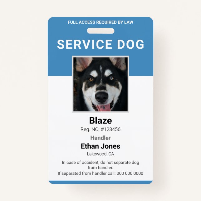 Service Dog Foto Blue Abzeichen Ausweis (Vorderseite)