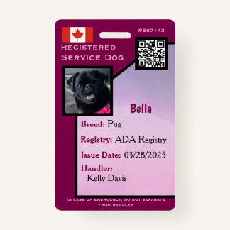Service Dog ID Card lila vertikales Abzeichen Ausweis