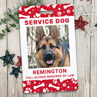 Service Dog ID Personalisiert Red Paw Prints Foto