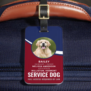 Service Dog Personalisiert Red Blue Foto ID Abzeic Gepäckanhänger