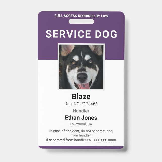 Service Hund Foto Lila Ausweis (Vorderseite)