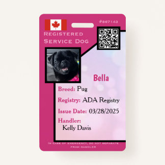 Service Hund ID-Karte rosa vertikales Abzeichen Ausweis
