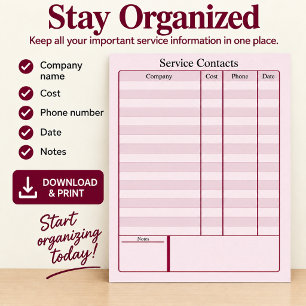 Service-Kontaktverzeichnis Digitale Download Poster
