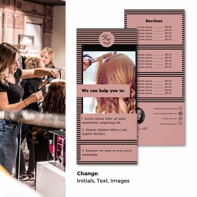 Service-List für Rosa und Schwarze Haare Werbekarte (Pink & Black Hairstylist Service List Rack Card)