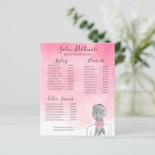 Service Menu Girl mit Braid Pink Wasserfarbe (Stehend Vorderseite)