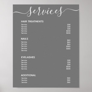 Service Menu "Minimalistisch Grau Salon Price List Poster
