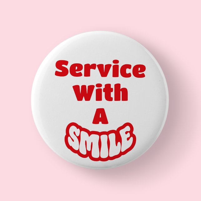 Service mit einem Lächelroten und weißen Abzeichen Button (Service with a smile - white)