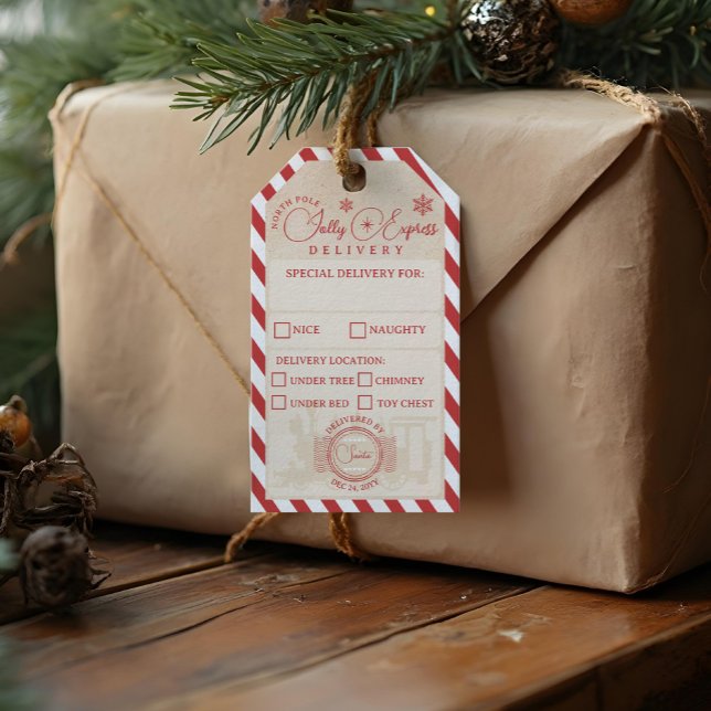 Service-Paket für den Zug-Express-Nordpol Geschenkanhänger (North Pole Express Train Delivery Service Package Gift Tags)