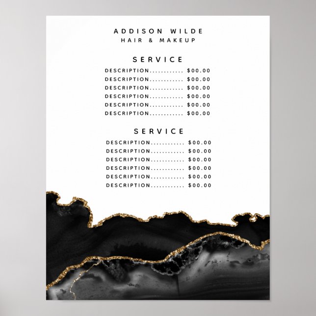 Service-Preis für Black and Gold Agate Poster (Vorne)