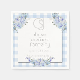 Serviette | Floral Monogram Blue Gingham